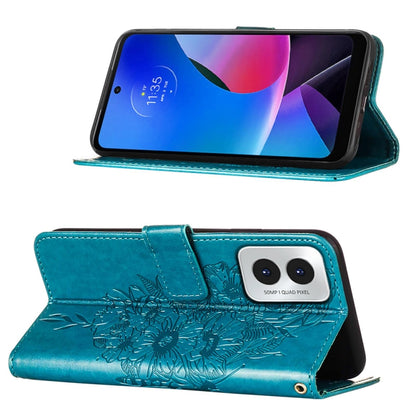 For Motorola Moto G Play 4G 2024 Embossed Butterfly Leather Phone Case(Blue) - Motorola Cases by buy2fix | Online Shopping UK | buy2fix