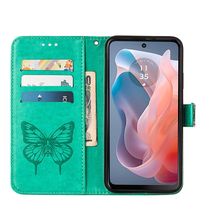 For Motorola Moto G Play 5G 2024 Embossed Butterfly Leather Phone Case(Green) - Motorola Cases by buy2fix | Online Shopping UK | buy2fix