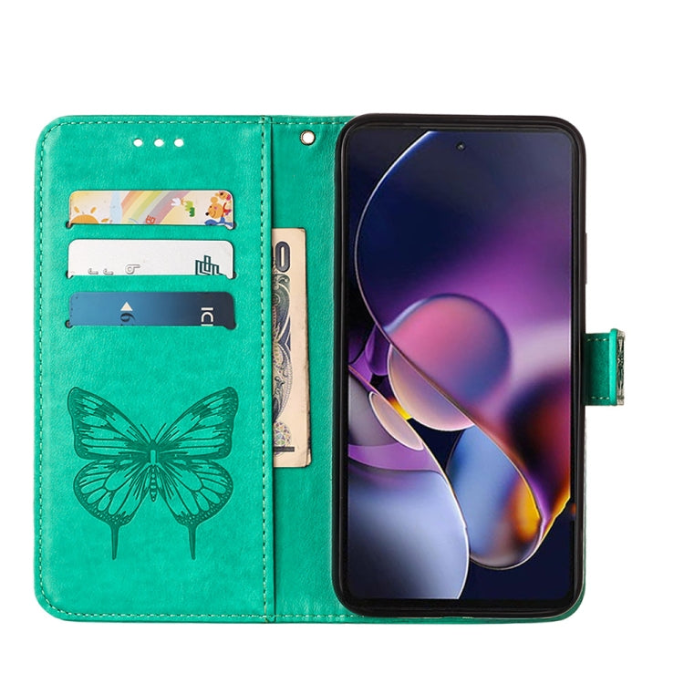 For Motorola Moto G Stylus 5G 2024 Embossed Butterfly Leather Phone Case(Green) - Motorola Cases by buy2fix | Online Shopping UK | buy2fix