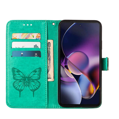 For Motorola Moto G Stylus 5G 2024 Embossed Butterfly Leather Phone Case(Green) - Motorola Cases by buy2fix | Online Shopping UK | buy2fix