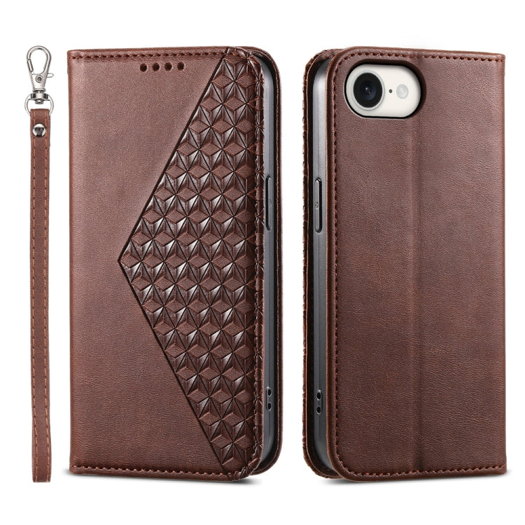 For iPhone 16e Cubic Grid Calf Texture Magnetic Leather Phone Case(Brown) - iPhone 16e Cases by buy2fix | Online Shopping UK | buy2fix