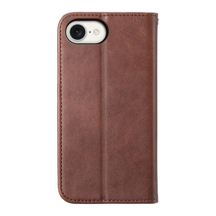 For iPhone 16e Cubic Grid Calf Texture Magnetic Leather Phone Case(Brown) - iPhone 16e Cases by buy2fix | Online Shopping UK | buy2fix