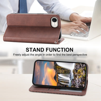 For iPhone 16e Cubic Grid Calf Texture Magnetic Leather Phone Case(Brown) - iPhone 16e Cases by buy2fix | Online Shopping UK | buy2fix