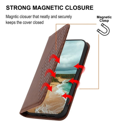 For iPhone 16e Cubic Grid Calf Texture Magnetic Leather Phone Case(Brown) - iPhone 16e Cases by buy2fix | Online Shopping UK | buy2fix