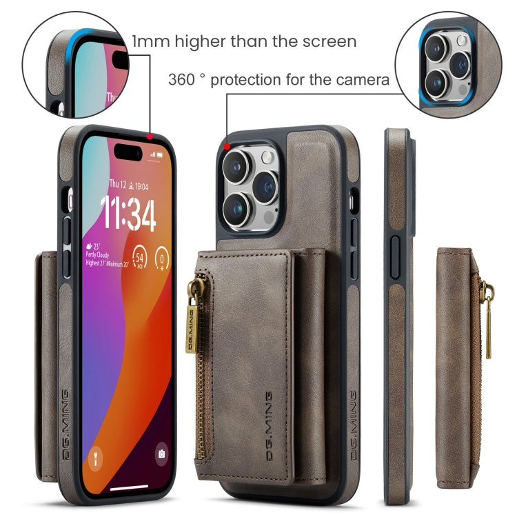 For iPhone 14 Pro Max DG.MING M5 Series Zip RFID Multi Card Detachable Leather Phone Case(Coffee) - iPhone 14 Pro Max Cases by DG.MING | Online Shopping UK | buy2fix