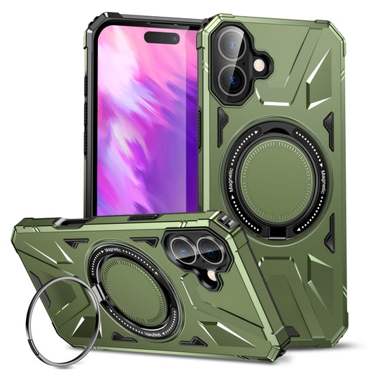 For iPhone 16 Plus MagSafe Magnetic Shockproof Phone Case with Ring Holder(Dark Green) - iPhone 16 Plus Cases by buy2fix | Online Shopping UK | buy2fix