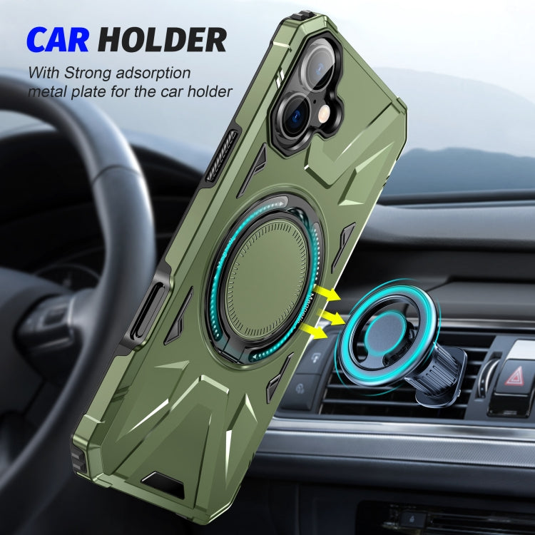 For iPhone 16 Plus MagSafe Magnetic Shockproof Phone Case with Ring Holder(Dark Green) - iPhone 16 Plus Cases by buy2fix | Online Shopping UK | buy2fix