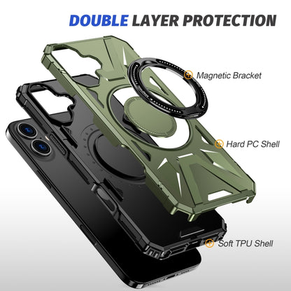 For iPhone 16 Plus MagSafe Magnetic Shockproof Phone Case with Ring Holder(Dark Green) - iPhone 16 Plus Cases by buy2fix | Online Shopping UK | buy2fix