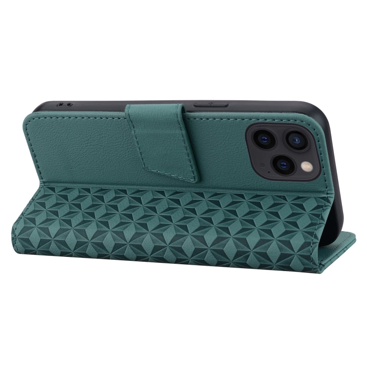 For iPhone 16 Pro Business Diamond Buckle Leather Phone Case with Lanyard(Green) - iPhone 16 Pro Cases by buy2fix | Online Shopping UK | buy2fix