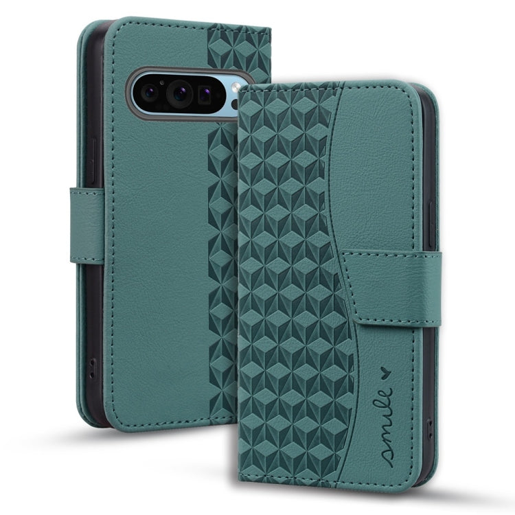 For Google Pixel 9 Pro Business Diamond Buckle Leather Phone Case with Lanyard(Green) - Google Cases by buy2fix | Online Shopping UK | buy2fix