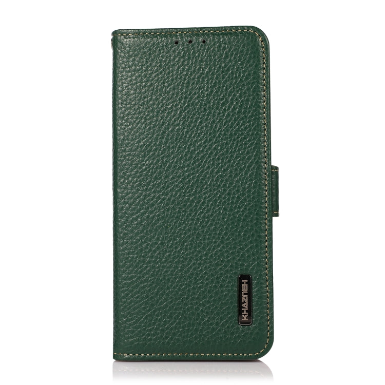 For Google Pixel 9 KHAZNEH Side-Magnetic Litchi Genuine Leather RFID Phone Case(Green) - Google Cases by buy2fix | Online Shopping UK | buy2fix