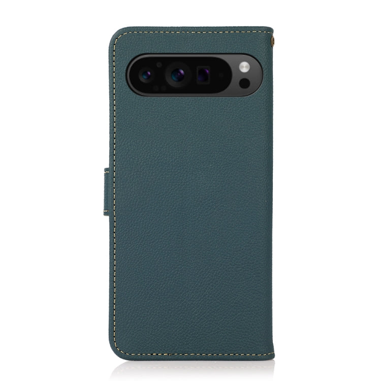 For Google Pixel 9 Pro KHAZNEH Custer Genuine Leather RFID Phone Case(Green) - Google Cases by buy2fix | Online Shopping UK | buy2fix