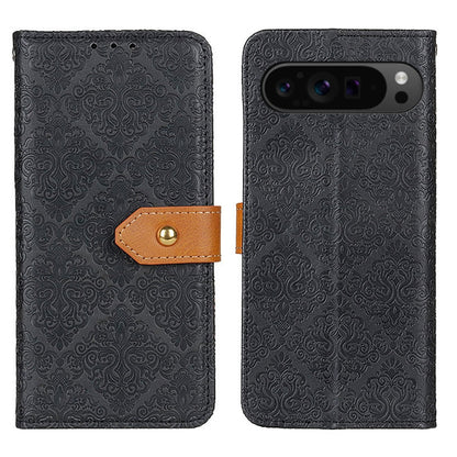 For Google Pixel 9 Pro European Floral Embossed Leather Phone Case(Black) - Google Cases by buy2fix | Online Shopping UK | buy2fix