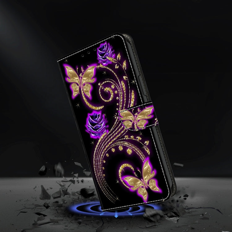 For Motorola Moto G14 Crystal 3D Shockproof Protective Leather Phone Case(Purple Flower Butterfly) - Motorola Cases by buy2fix | Online Shopping UK | buy2fix