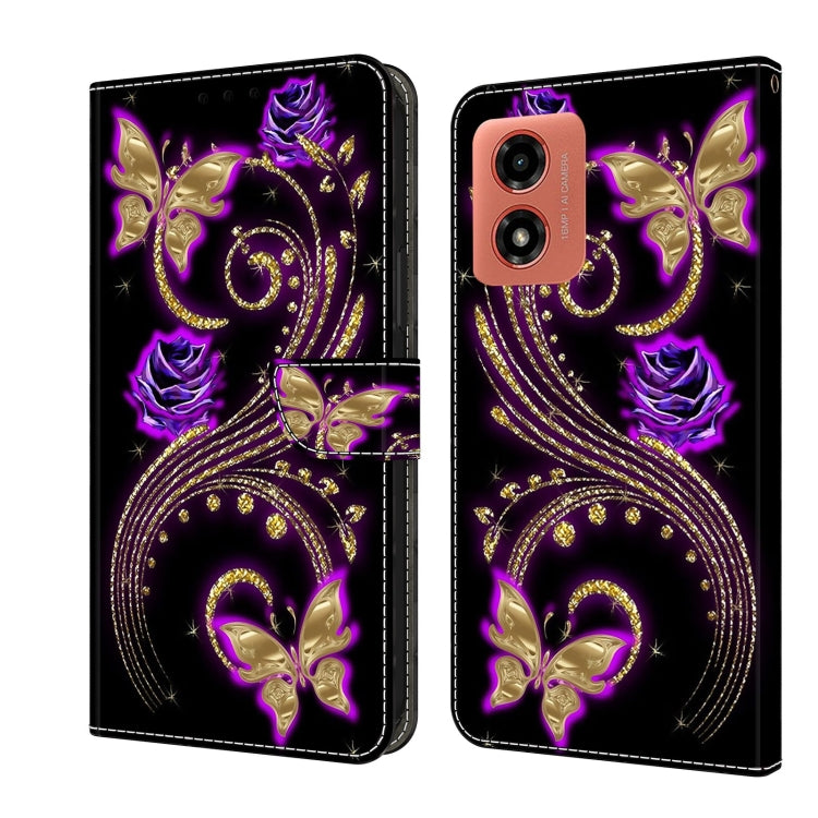 For Motorola Moto G Play 2024 Crystal 3D Shockproof Protective Leather Phone Case(Purple Flower Butterfly) - Motorola Cases by buy2fix | Online Shopping UK | buy2fix