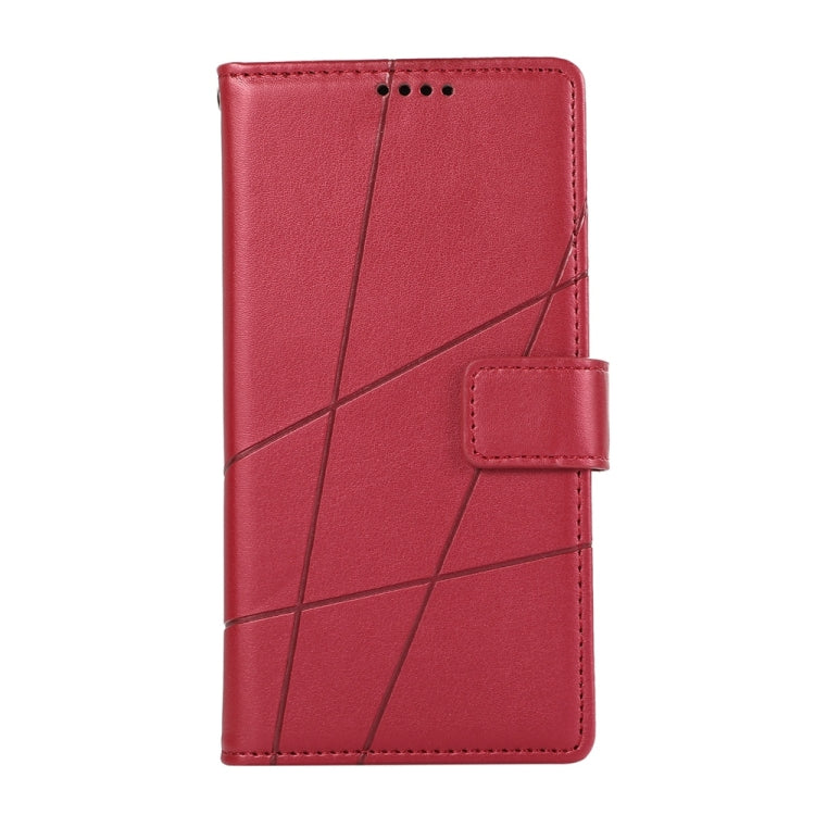 For iPhone 16 PU Genuine Leather Texture Embossed Line Phone Case(Red) - iPhone 16 Cases by buy2fix | Online Shopping UK | buy2fix