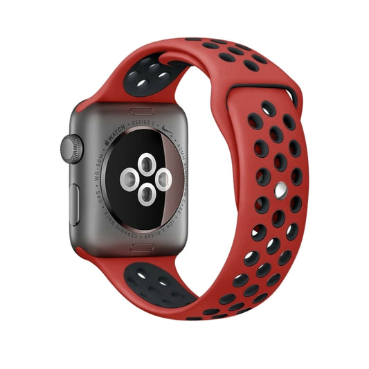 For Apple Watch Series 7 41mm / 6 & SE & 5 & 4 40mm / 3 & 2 & 1 38mm Sport Silicone Watch Band Standard Edition(Red Black) - Watch Bands by buy2fix | Online Shopping UK | buy2fix