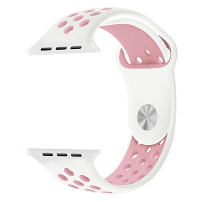 For Apple Watch Ultra 49mm / Series 8&7 45mm / SE 2&6&SE&5&4 44mm / 3&2&1 42mm Sport Silicone Watch Band Standard Edition(White Pink) - Watch Bands by buy2fix | Online Shopping UK | buy2fix