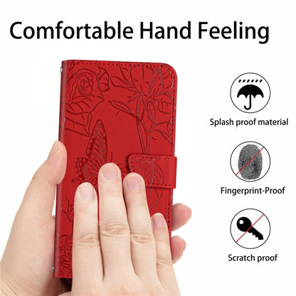 For Google Pixel 9 Skin Feel Butterfly Embossed Flip Leather Phone Case(Red) - Google Cases by buy2fix | Online Shopping UK | buy2fix