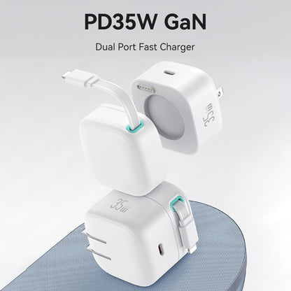 USAMS US-CC210 SMF Series PD35W 8 Pin + Type-C Dual Port GaN Fast Charger, US Plug(White) - USB Charger by USAMS | Online Shopping UK | buy2fix