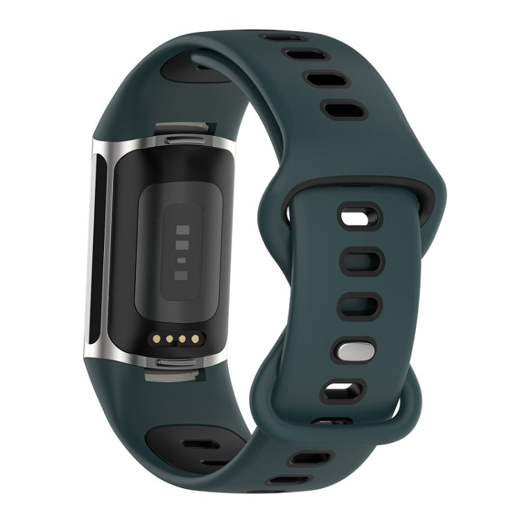 For Fitbit Charge 6 Two Color Silicone Watch Band(Olive Green Black) - Watch Bands by buy2fix | Online Shopping UK | buy2fix