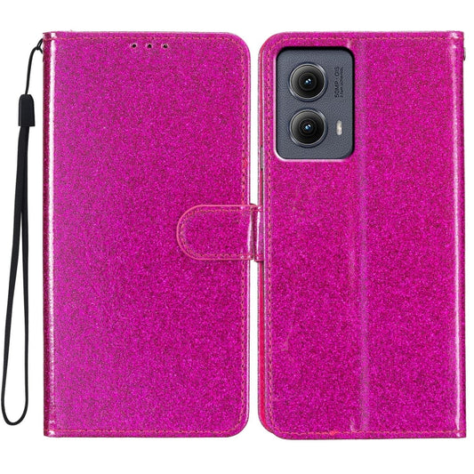 For Motorola Edge 2024 Glitter Powder Flip Leather Phone Case(Rose Red) - Motorola Cases by buy2fix | Online Shopping UK | buy2fix