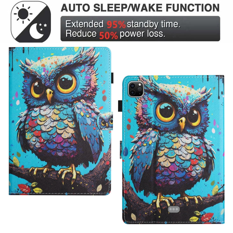 For iPad Pro 11 2024 Colored Drawing Stitching Leather Tablet Smart Case(Owl) - iPad Pro 11 2024 Cases by buy2fix | Online Shopping UK | buy2fix