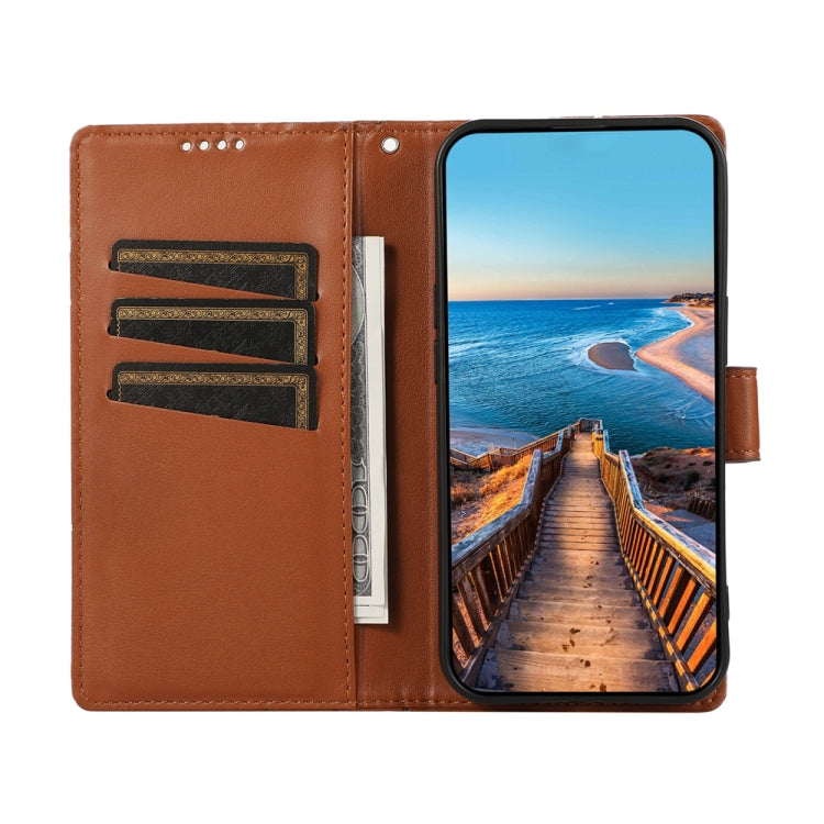 For Google Pixel 9 PU Genuine Leather Texture Embossed Line Phone Case(Brown) - Google Cases by buy2fix | Online Shopping UK | buy2fix