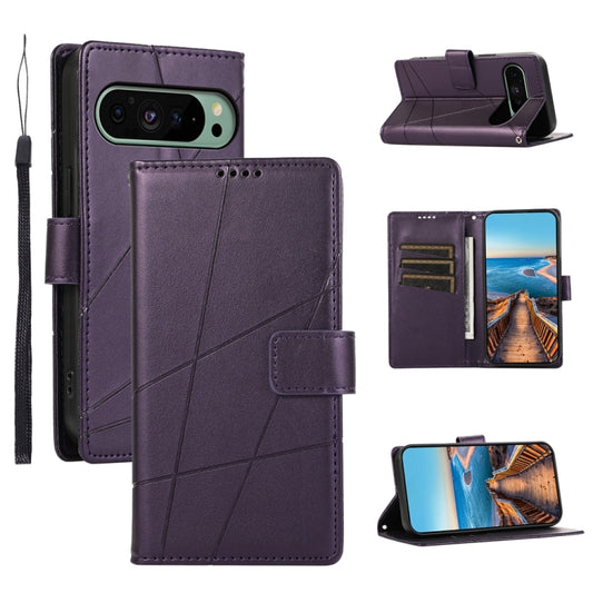 For Google Pixel 9 PU Genuine Leather Texture Embossed Line Phone Case(Purple) - Google Cases by buy2fix | Online Shopping UK | buy2fix