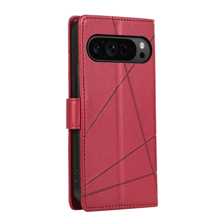 For Google Pixel 9 Pro PU Genuine Leather Texture Embossed Line Phone Case(Red) - Google Cases by buy2fix | Online Shopping UK | buy2fix