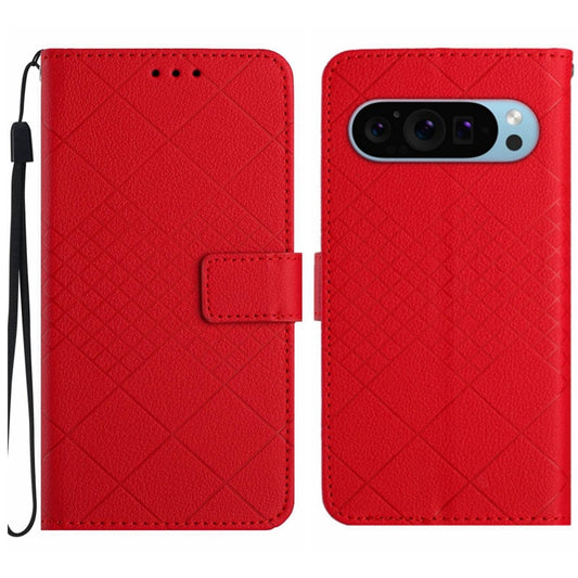 For Google Pixel 9 Pro XL Rhombic Grid Texture Leather Phone Case(Red) - Google Cases by buy2fix | Online Shopping UK | buy2fix