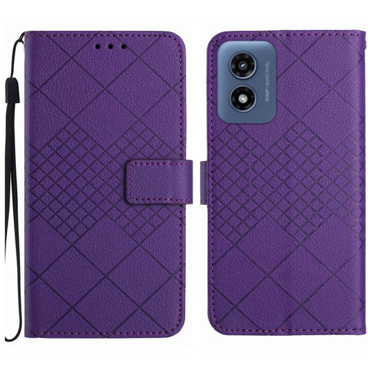 For Motorola Moto G Play 4G 2024 Rhombic Grid Texture Leather Phone Case(Purple) - Motorola Cases by buy2fix | Online Shopping UK | buy2fix