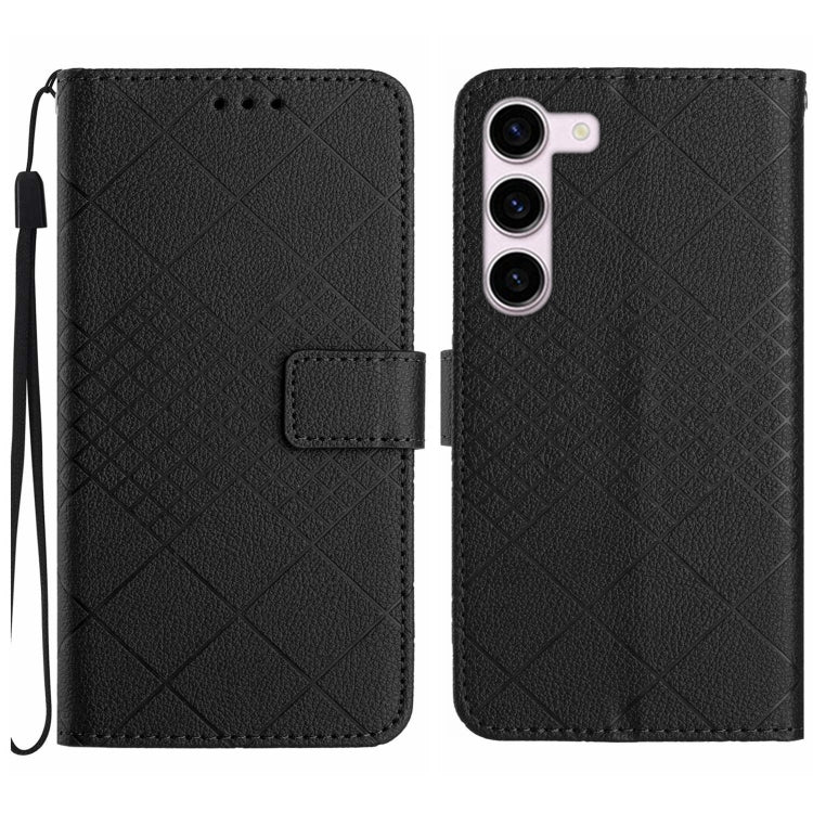 For Samsung Galaxy S23 5G Rhombic Grid Texture Leather Phone Case(Black) - Galaxy S23 5G Cases by buy2fix | Online Shopping UK | buy2fix