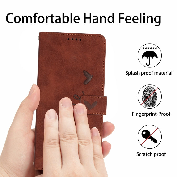 For Xiaomi Redmi K70 / K70 Pro Skin Feel Heart Embossed Leather Phone Case with Long Lanyard(Brown) - K70 Pro Cases by buy2fix | Online Shopping UK | buy2fix