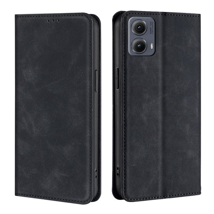 For Motorola Edge 5G 2024 Skin Feel Magnetic Leather Phone Case(Black) - Motorola Cases by buy2fix | Online Shopping UK | buy2fix