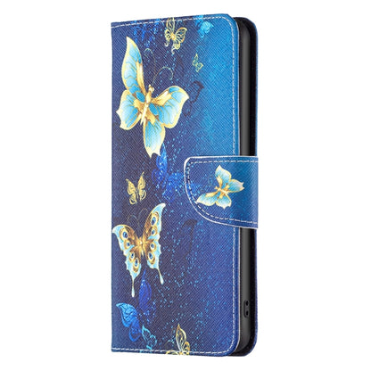 For Motorola Moto G Play 2024 Colored Drawing Pattern Leather Phone Case(Gold Butterfly) - Motorola Cases by buy2fix | Online Shopping UK | buy2fix