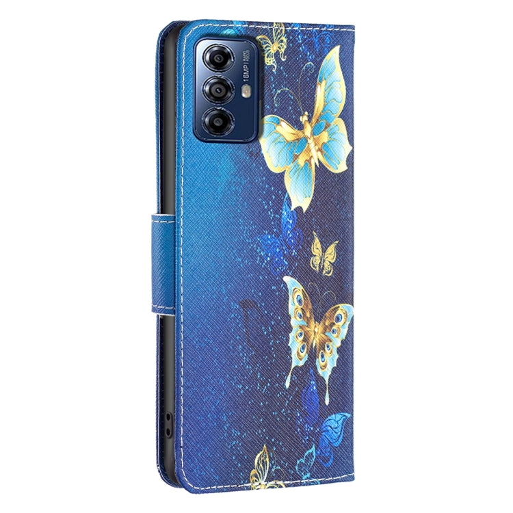 For Motorola Moto G Play 2024 Colored Drawing Pattern Leather Phone Case(Gold Butterfly) - Motorola Cases by buy2fix | Online Shopping UK | buy2fix