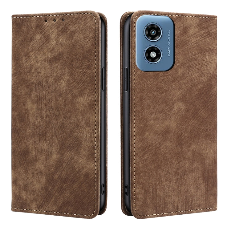 For Motorola Moto G Play 4G 2024 RFID Anti-theft Brush Magnetic Leather Phone Case(Brown) - Motorola Cases by buy2fix | Online Shopping UK | buy2fix