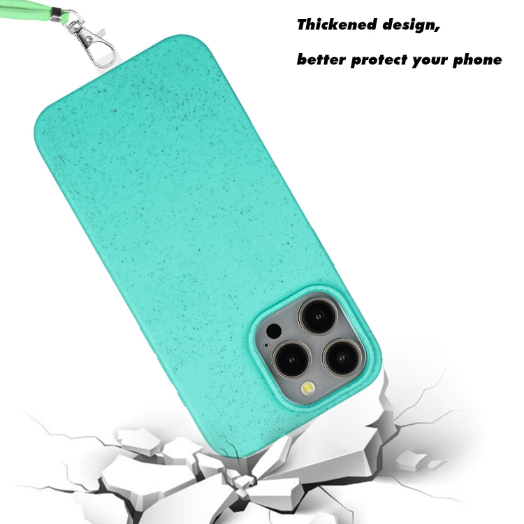 For iPhone 11 Pro Max Wheat MagSafe Magnetic Straw Material + TPU Phone Case with Lanyard(Green) - iPhone 11 Pro Max Cases by buy2fix | Online Shopping UK | buy2fix