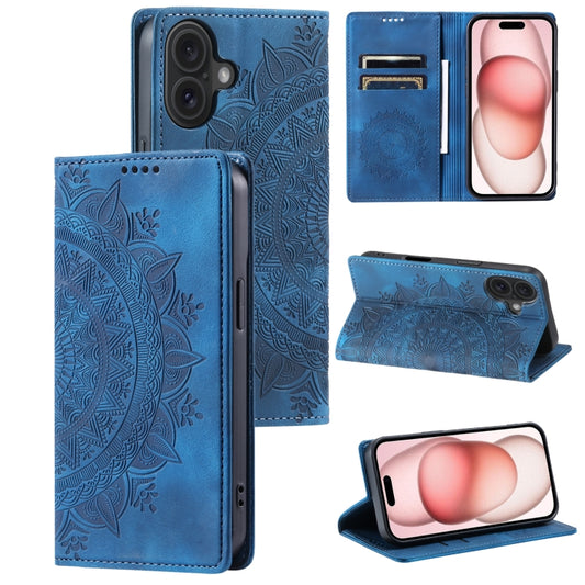 For iPhone 16 Totem Embossed Magnetic Leather Phone Case(Blue) - iPhone 16 Cases by buy2fix | Online Shopping UK | buy2fix