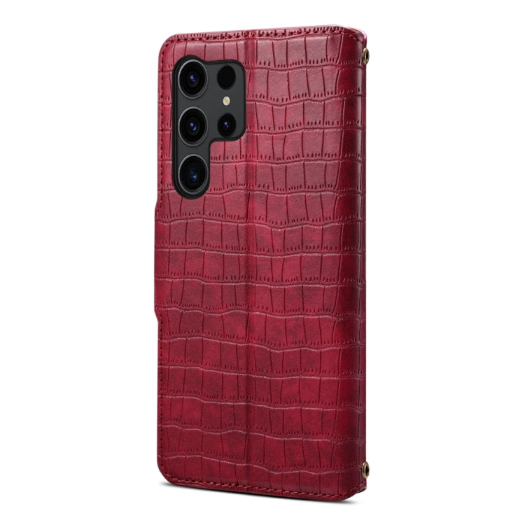 For Samsung Galaxy S24 Ultra 5G Denior Crocodile Texture Oil Edge Leather Phone Case(Rose Red) - Galaxy S24 Ultra 5G Cases by Denior | Online Shopping UK | buy2fix