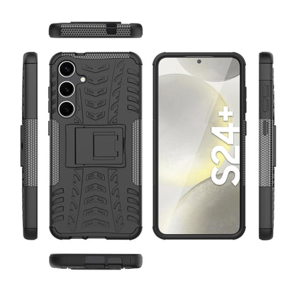 For Samsung Galaxy S24+ Tire Texture TPU + PC Phone Case with Holder(Black) - Galaxy S24+ 5G Cases by buy2fix | Online Shopping UK | buy2fix