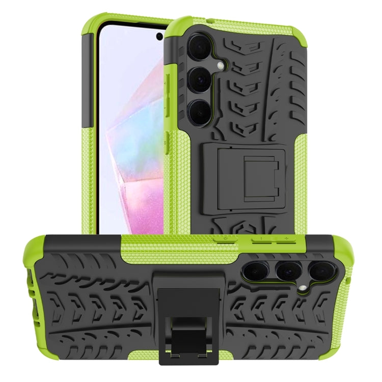 For Samsung Galaxy A35 5G Tire Texture TPU + PC Phone Case with Holder(Green) - Galaxy Phone Cases by buy2fix | Online Shopping UK | buy2fix