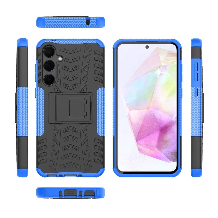 For Samsung Galaxy A35 5G Tire Texture TPU + PC Phone Case with Holder(Blue) - Galaxy Phone Cases by buy2fix | Online Shopping UK | buy2fix