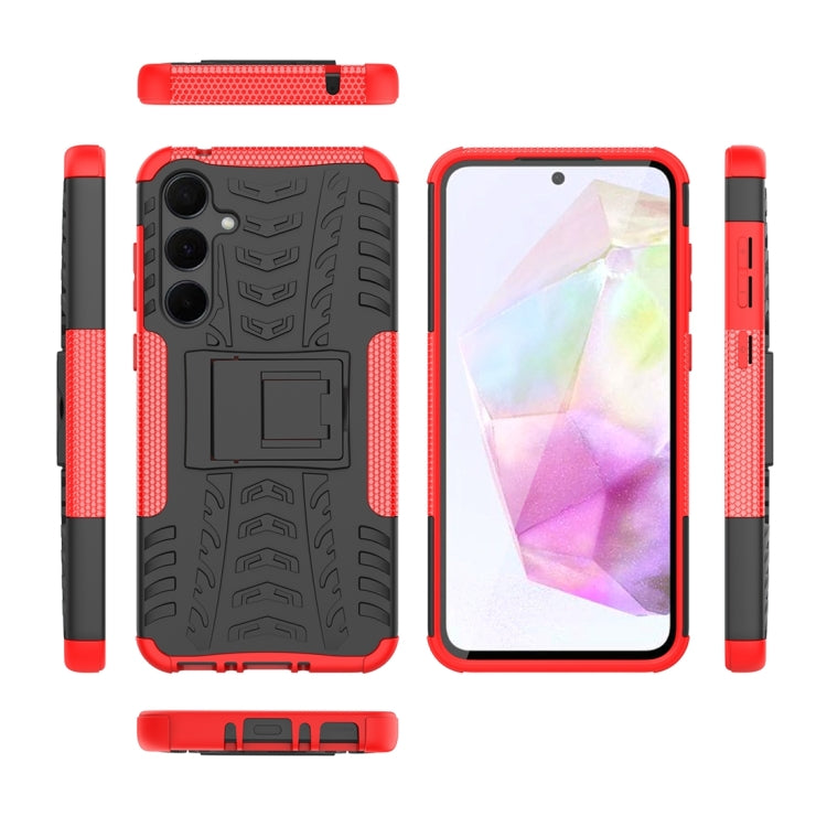 For Samsung Galaxy A35 5G Tire Texture TPU + PC Phone Case with Holder(Red) - Galaxy Phone Cases by buy2fix | Online Shopping UK | buy2fix