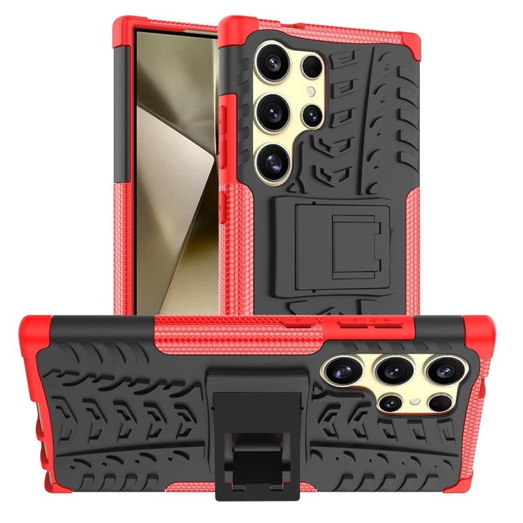 For Samsung Galaxy S24 Ultra 5G Tire Texture TPU + PC Phone Case with Holder(Red) - Galaxy S24 Ultra 5G Cases by buy2fix | Online Shopping UK | buy2fix