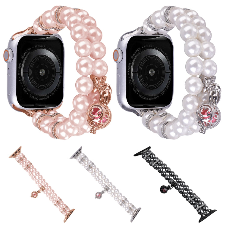 For Apple Watch SE 2023 44mm Beaded Dual Row Pearl Bracelet Watch Band(White) - Watch Bands by buy2fix | Online Shopping UK | buy2fix