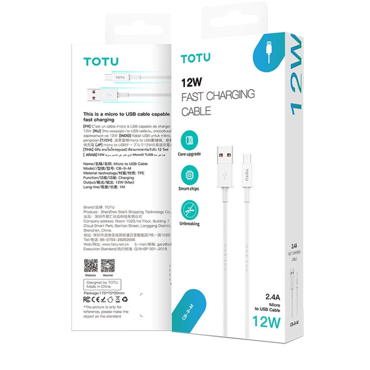 TOTU CB-9-M 12W USB to Micro USB TPE Data Cable, Length: 1m(White) - Micro USB Cable by TOTUDESIGN | Online Shopping UK | buy2fix