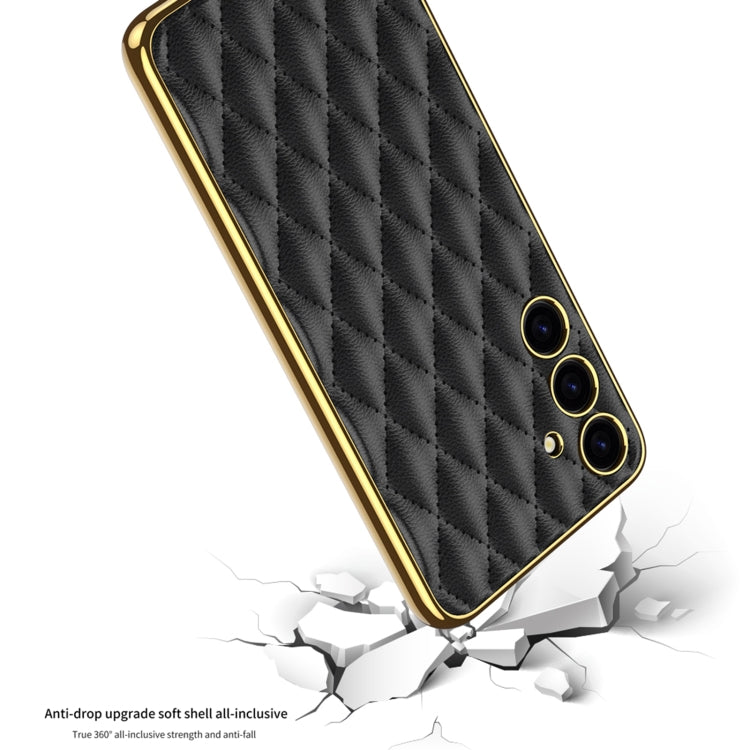 For Samsung Galaxy S24 5G GKK Rhombus Pattern Electroplating Plain PU Phone Case(Black) - Galaxy S24 5G Cases by GKK | Online Shopping UK | buy2fix