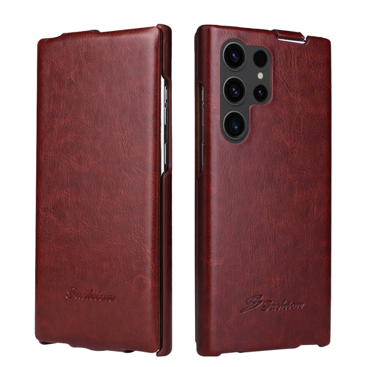 For Samsung Galaxy S24 Ultra 5G Fierre Shann 64 Texture Vertical Flip PU Leather Phone Case(Brown) - Galaxy S24 Ultra 5G Cases by FIERRE SHANN | Online Shopping UK | buy2fix